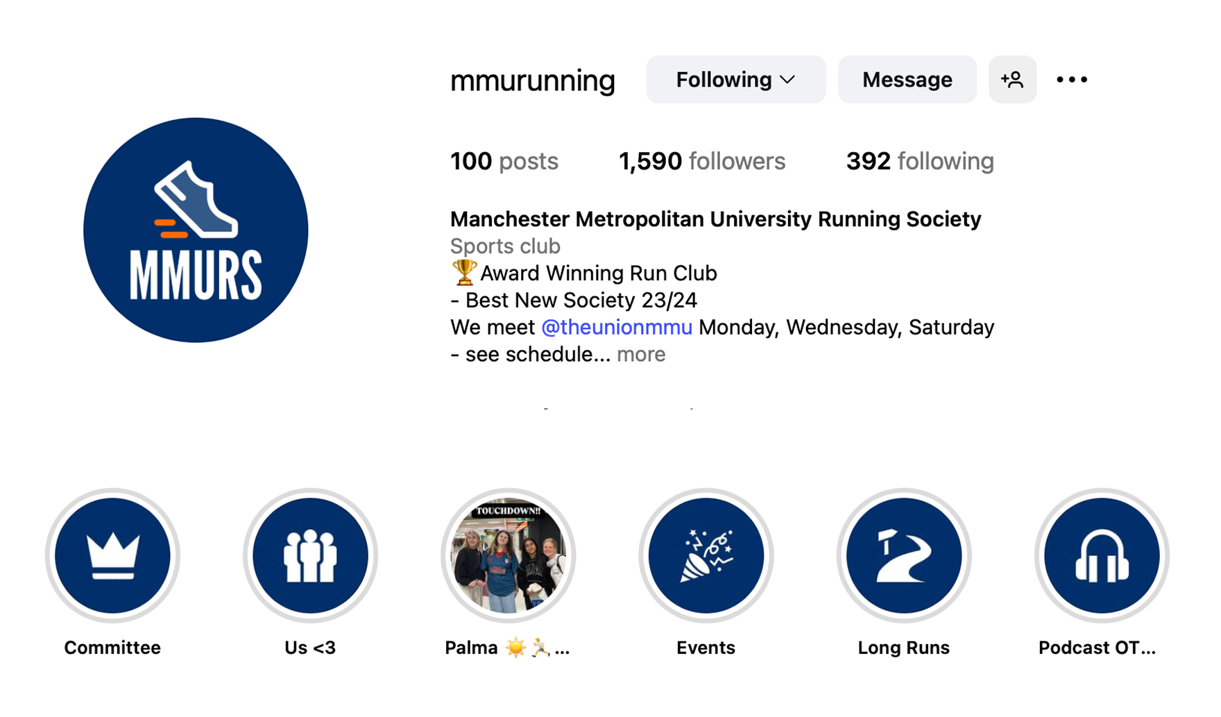 MMU Running social media